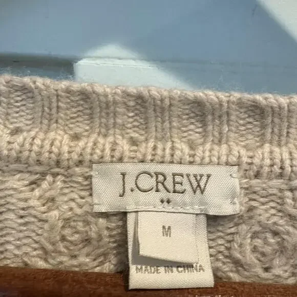 J Crew Sweater Womens Medium Beige Diamond Cable Knit Merino Wool Blend Pullover - Picture 2 of 10